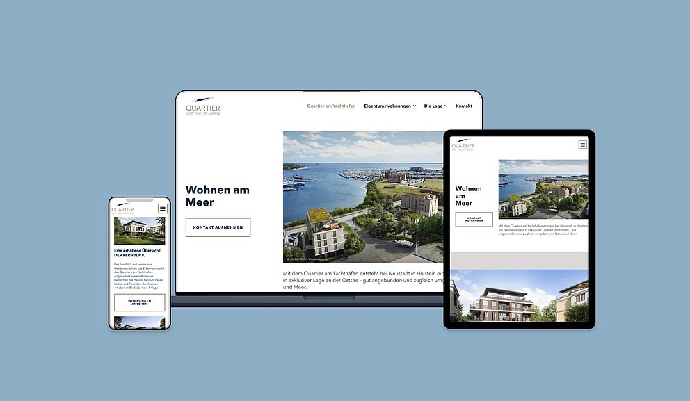 Screenshots der Website von Quartier am Yachthafen auf verschiedenen Endgeräten