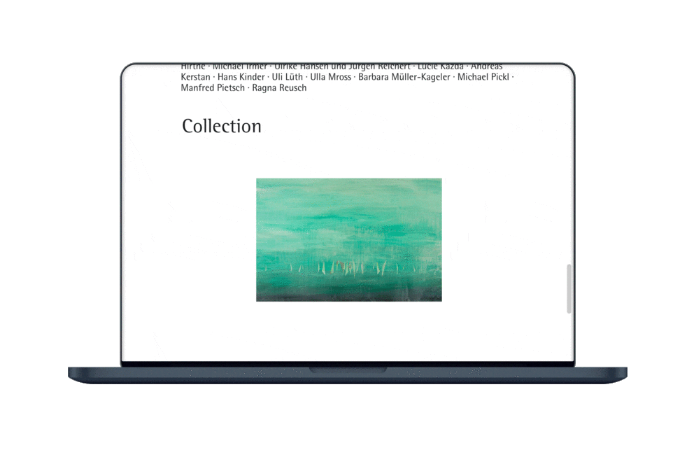 Ein Ausschnitt der Website auf dem Beispiele der Sammlung der Galerie zu sehen sind