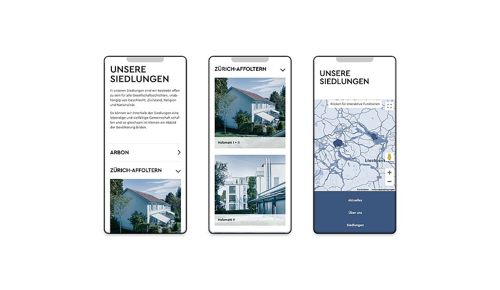 Screens der Website auf mobilem Endgerät Smartphone