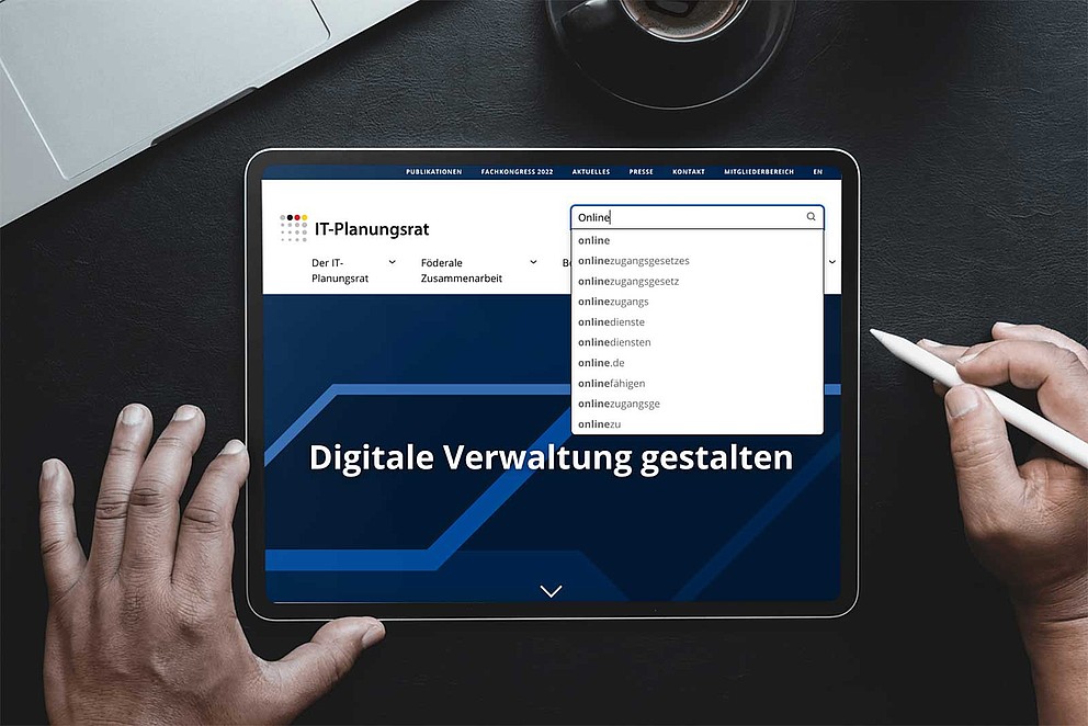 Screenshot für die Referenz IT-Planungsrat der Agentur THE BRETTINGHAMS. Beispielhafte Darstellung der Suchfunktion von IT-Planungsrat auf einem Tablet.