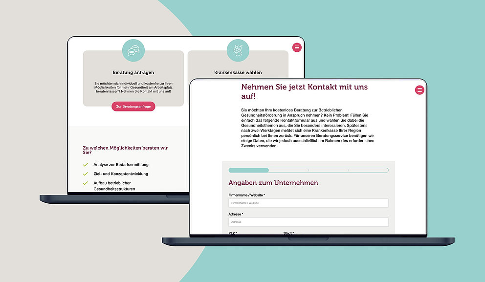 Screens der Website von BGF-Koordinierungsstelle