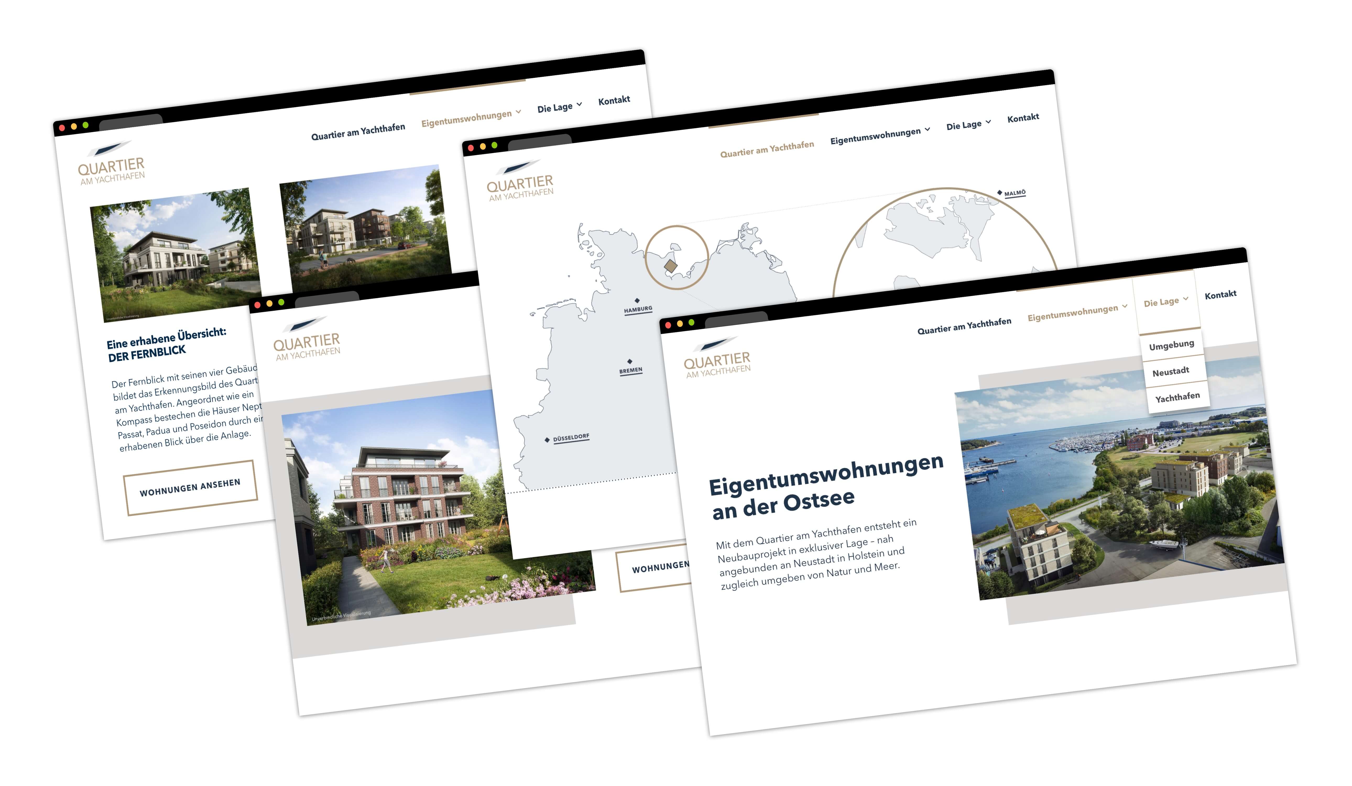 Screenshots der Website von Quartier am Yachthafen