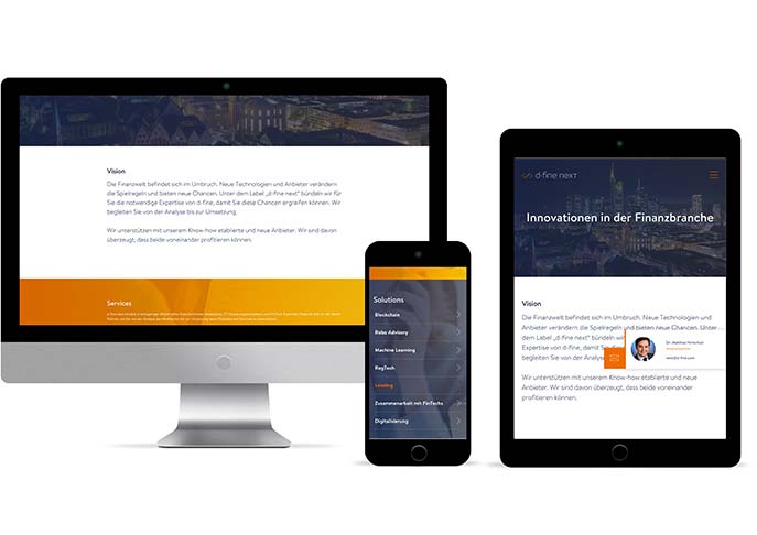 Abgebildet sind TYPO3 Websites auf verschiedenen Endgeräten (Desktop, Tablet, Smartphone)