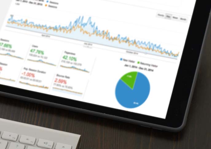 Makroaufnahme einer auf einem Tablet abgebildeten statistischen Auswertung.
